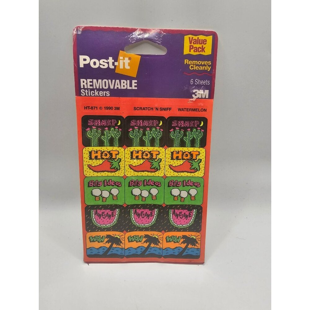 Post-It Scratch N Sniff Watermelon Removable Sticker Pack 6 Sheets 1990 3M Colle